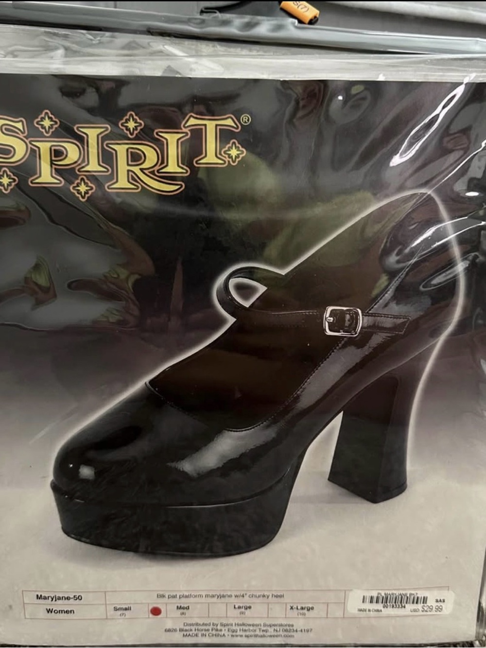 Spirit Halloween Black Patent Platform Mary Jane Heels Size 7